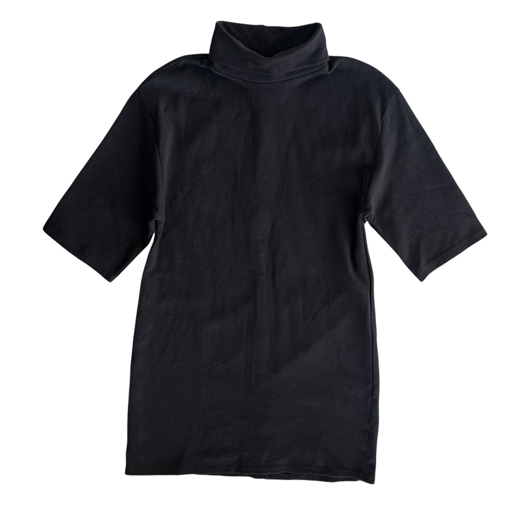 Zara Women's S Black Turtleneck Short Sleeves Cotton Blend Sweatshirt Mini Dress